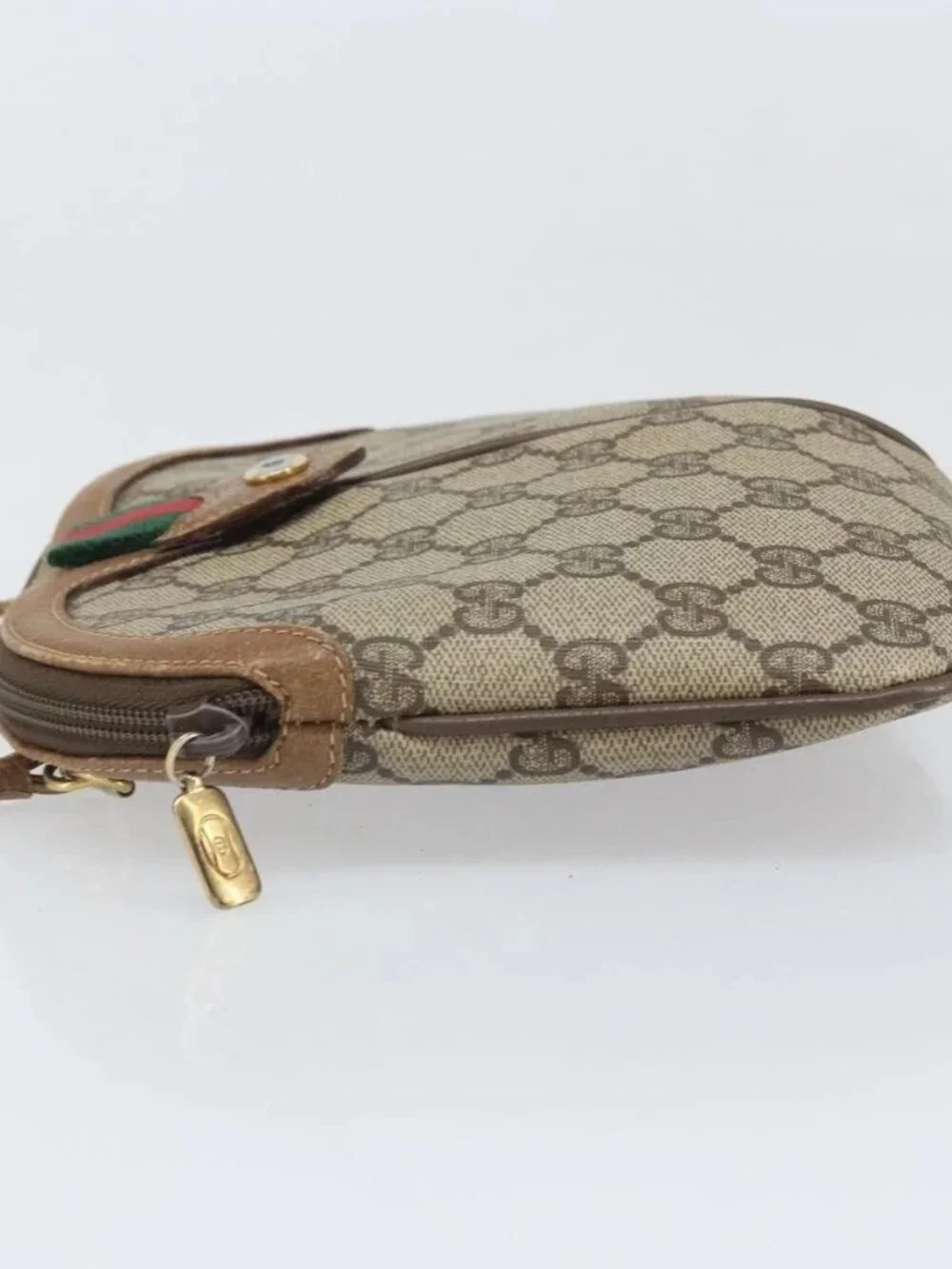 GUCCI GG Supreme Web Sherry Line Bag PVC Beige Gold 68 02 047 Auth 172006